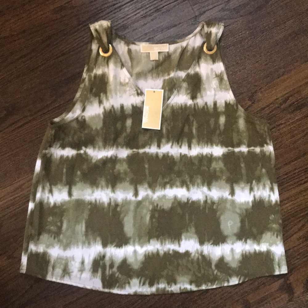 NWT Michael Kors sleeveless tank blouse L safari green